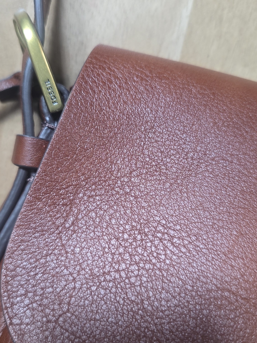 Fossil Harper Small Brown Leather Flap Crossbody Saddle Bag Purse with Key - Picture 13 of 13